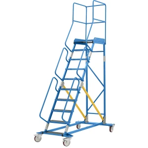 eurokraft pro Mobile Podestleiter, Siebdruck-Stufeneinlage, 10 Stufen