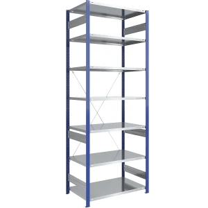 eurokraft pro Steckregal, Bauart leicht, einseitig, HxBxT 3000 x 1000 x 800 mm, blau/verzinkt, Grundregal