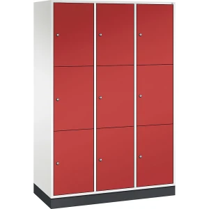C+P 3er-Schließfachschrank Intro, 3 Abteile, reinweiß / feuerrot, BxT 1220 x 500 mm