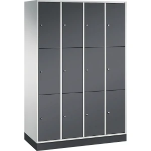 C+P 3er-Schließfachschrank Intro, 4 Abteile, lichtgrau / schwarzgrau, BxT 1220 x 500 mm