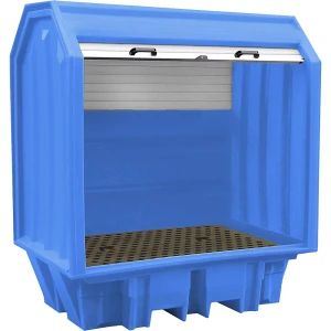 eurokraft basic PE-Gefahrstoffdepot mit Jalousie, für 2 x 200-l-Fässer, Auffangvolumen 230 l