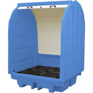 eurokraft basic PE-Gefahrstoffdepot mit Jalousie, für 4 x 200-l-Fässer, Auffangvolumen 410 l