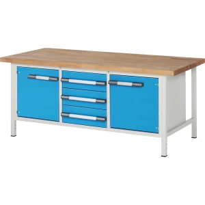 eurokraft pro Werkbank, Gestellbauweise Serie 8000, 3 Schubladen 180 mm, 2 Türen 540 mm, BxT 2000 x 900 mm
