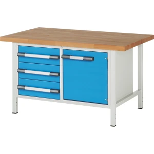 eurokraft pro Werkbank, Gestellbauweise Serie 8000, 3 Schubladen 180 mm, 1 Tür 540 mm, BxT 1500 x 900 mm