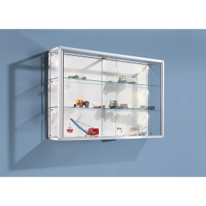 Wandvitrine, Aluminiumrahmen, silber eloxiert, 2 Glasfachböden, Breite 820 mm kaiserkraft
