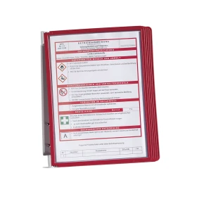 DURABLE Conjunto completo para suporte de parede , 5 quadros transparentes A4, embalagem de 2 unid., armação vermelha, Conjunto completo para suporte