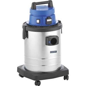 eurokraft pro Aspirador a molhado/seco para a oficina , recipiente em aço inoxidável de 33 l, 1200 W, com tomada elétrica, Aspirador a molhado/seco