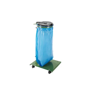 kaiserkraft Suporte para sacos do lixo, para volumes 120 l, com placa de fundo, móvel, armação e tampa verdes, Suporte para sacos do lixo, para
