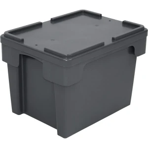 kaiserkraft Recipiente empilhável giratório em HDPE, volume 23 l, paredes e fundo fechados, cinzento, Recipiente empilhável giratório em HDPE, volume