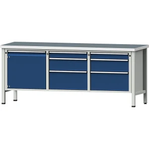 ANKE Werkbank, Gestellbauweise Serie V, 1 Tür 540 mm, 6 Schubladen, Universalplatte, Teilauszug