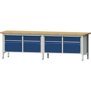 ANKE Werkbank Breite 2800 mm, Gestellbauweise, 4 Türen, 4 Schubladen, Buchemassivplatte