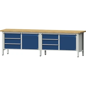 ANKE Werkbank Breite 2800 mm, Gestellbauweise, 2 Türen, 6 Schubladen mit Vollauszug, Buchemassivplatte