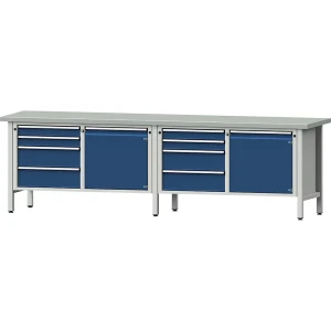 ANKE Werkbank Breite 2800 mm, Gestellbauweise, 2 Türen, 8 Schubladen mit Vollauszug, Stahlblechbelagplatte