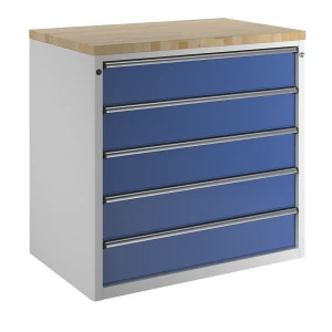 ANKE Schrank für Material- und Werkzeugausgabetheke, 5 Schubladen 180 mm, grau / blau