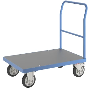 eurokraft pro Carro de plataforma , varão de empurrar em tubo, pneus completamente elásticos, CxL 1050 x 700 mm, azul claro, Carro de plataforma,