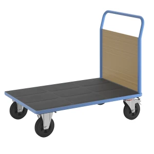 eurokraft pro Plattformwagen mit Holzwänden, mit 1 Stirnwand, LxB 1300 x 800 mm, Vollgummi
