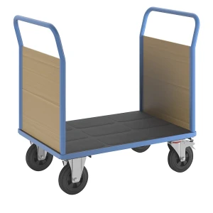 eurokraft pro Plattformwagen mit Holzwänden, mit 2 Stirnwänden, LxB 1050 x 700 mm, Vollgummi