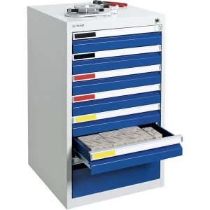 Schubladenschrank, Breite 500 mm, 7 Schubladen, lichtgrau / enzianblau kaiserkraft