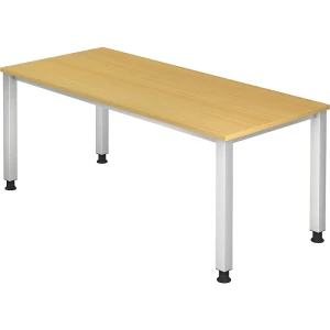 eurokraft pro Schreibtisch, 4-Fuß-Gestell, Breite 1800 mm, alusilber / Dekor Buche