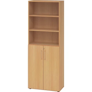 eurokraft pro RENATUS - Büroregalschrank, 5 Fachböden, 6 Ordnerhöhen, davon 3 offen, Dekor Buche