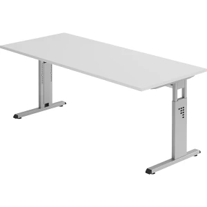 kaiserkraft Secretária com estrutura dos pés em C, ajustável em altura 680 - 760 mm, profundidade 800 mm, largura 1800 mm, cinzento claro, Secretária