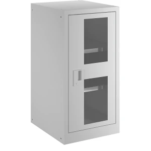 LISTA Flügeltürenschrank, 2 Fachböden, Breite 500 mm, mit Sichtfenster, lichtgrau