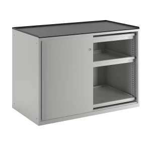 LISTA Schiebetürenschrank, Traglast Auszugboden 75 kg, 4 Schubladen, 2 Auszugböden, lichtgrau