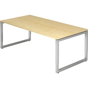 eurokraft pro Secretária com armação em tubo de aço quadrado , altura 650 - 850 mm, LxP 2000 x 1000 mm, ácer/cinza alumínio, Secretária com armação em