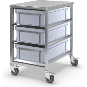 kaiserkraft Carrinho com caixas em aço inoxidável, 3 caixas com 25 l, CxLxA 505 x 675 x 790 mm, Carrinho com caixas em aço inoxidável, 3 caixas com 25