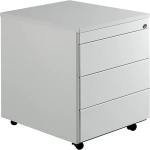 mauser Schubladencontainer mit Rollen, HxT 579 x 600 mm, Kunststoffplatte, 3 Schubladen, lichtgrau / lichtgrau / lichtgrau