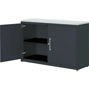 mauser Flügeltürenschrank, HxB 830 x 1200 mm, Kunststoffplatte, 1 Fachboden, anthrazitgrau / anthrazitgrau / lichtgrau