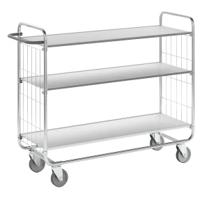 Kongamek Verzinkter Etagenwagen, 3 Böden, LxBxH 1395 x 470 x 1120 mm, 4 Rollen