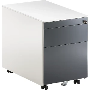 mauser Schubladencontainer mit Rollen, HxT 570 x 600 mm, 1 Materialschub, 1 Hängeregistratur, reinweiß / anthrazitgrau / weiß
