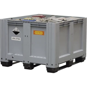 CEMO Caixa de armazenamento e transporte para baterias usadas , em PE, volume 610 l, com 3 patins, Caixa de armazenamento e transporte para baterias