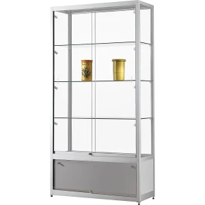 Vitrine, BxTxH 1000 x 400 x 1972 mm, LED-Beleuchtung, Leuchtkopf-Ø 35 mm, mit Unterschrank kaiserkraft