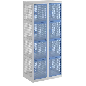 eurokraft pro 4er-Schließfachschrank, Lochblech, 2 Abteile, lichtgrau / lichtblau
