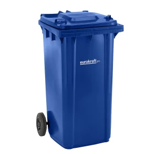 eurokraft pro Contentor de lixo em plástico DIN EN 840 , volume 240 l, LxAxP 580 x 1100 x 740 mm, azul, Contentor de lixo em plástico DIN EN 840,