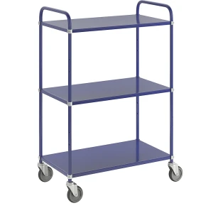 Kongamek Leichter Etagenwagen Höhe 1445 mm, mit 3 Metallböden, blau, 4 Lenkrollen