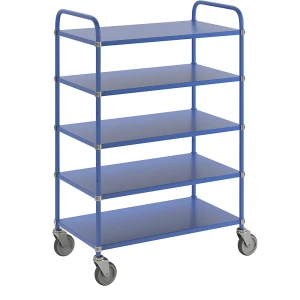 Kongamek Leichter Etagenwagen Höhe 1445 mm, mit 5 Metallböden, blau, 4 Lenkrollen