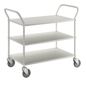 Kongamek Leichter Etagenwagen Höhe 940 mm, mit 3 Metallböden, weiß, 4 Lenkrollen