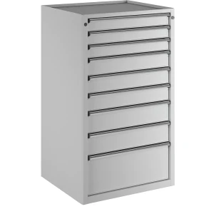 ANKE Schubladenschrank, BxT 760 x 675 mm, Schubladentraglast 100 kg, 9 Schubladen, Höhe 1280 mm, Front lichtgrau