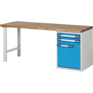 eurokraft pro Werkbank, Baukastensystem Serie 7000, 2 Schubladen, 1 Schrank, Tiefe 700 mm, BxT 2000 x 700 mm