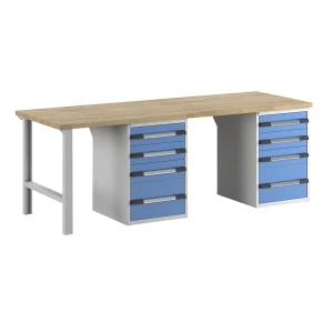eurokraft pro Werkbank, Baukastensystem Serie 7000, 8 Schubladen, extrabreit, BxT 2500 x 900 mm