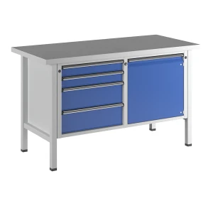 ANKE Werkbank, Gestellbauweise Serie V, 4 Schubladen, Tür 540 mm, Arbeitshöhe 890 mm, Universalplatte