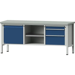 ANKE Werkbank, Gestellbauweise Serie V, 1 Tür 540 mm, 3 Schubladen, Höhe 890 mm, Stahlblechbelag