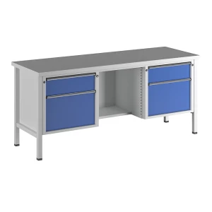 ANKE Werkbank, Gestellbauweise Serie V, Schubladen 2 x 180 mm, 2 x 360 mm, ½ Ablageboden, Höhe 890 mm, Universalplatte