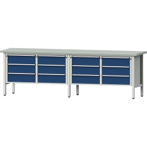ANKE Largura da bancada de trabalho 2800 mm, estrutura modular , 12 gavetas, 180 mm com extração total, altura 890 mm, tampo com revestimento em chapa