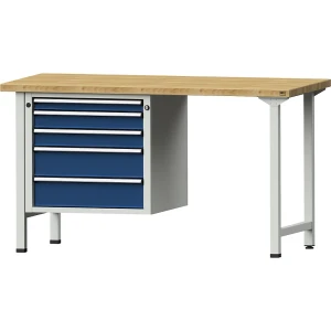 ANKE Werkbank, Gestellbauweise Serie V, 5 Schubladen, Buchemassivplatte