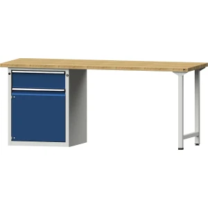 ANKE Werkbank, Gestellbauweise Serie V, 1 Schublade 180 mm, 1 Tür, Breite 2000 mm, Buche massiv
