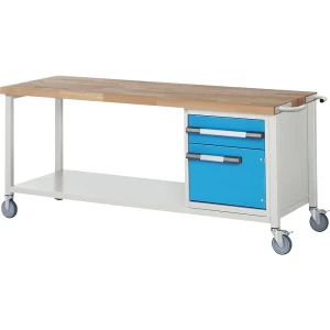 eurokraft pro Fahrbare Werkbank Serie 8000, Gestellbauweise, 1 Schublade, 1 Tür, Ablageboden, BxT 2000 x 700 mm